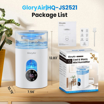 Humidifiers for Bedroom Large Room Home - GloryAir 6L Quiet Top Fill Cool & Warm