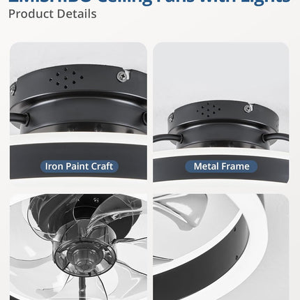 Low Profile Ceiling Fans with Lights and Remote, 19.7'' Modern Flush Mount Ceili