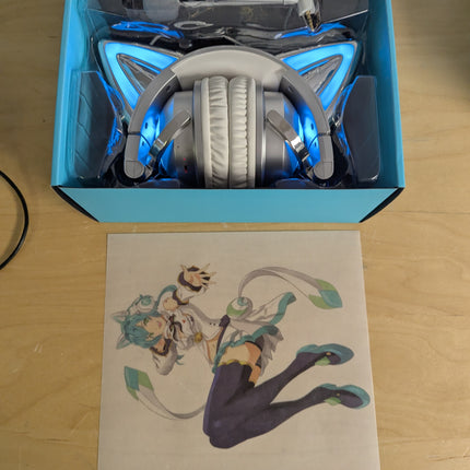 New LED Wireless Cat Ear Headphones (12 Color Changing) with Connectable Attacha