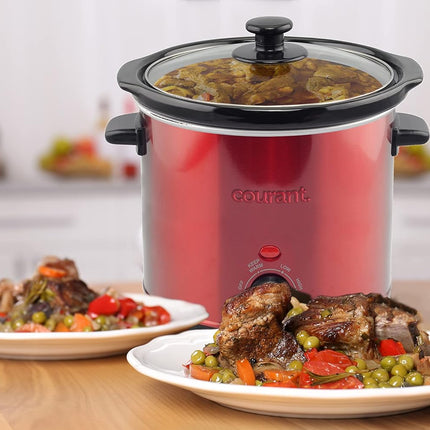 Courant 3.2 Quart Slow Cooker - Red, Removable Ceramic Insert & Glass Lid With T