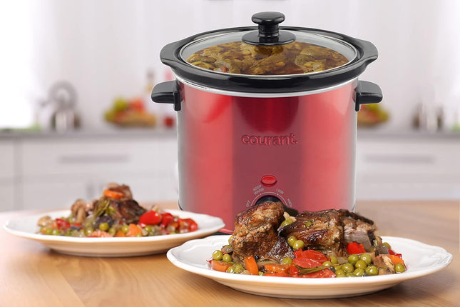 Courant 3.2 Quart Slow Cooker - Red, Removable Ceramic Insert & Glass Lid With T