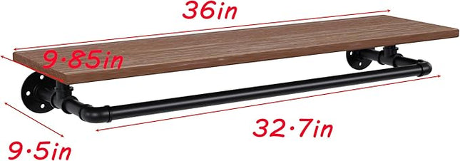 TEDIDUWA Clothes Rack 36in, Wall Mounted Garment Rack with Real Wood Shelf, Heav