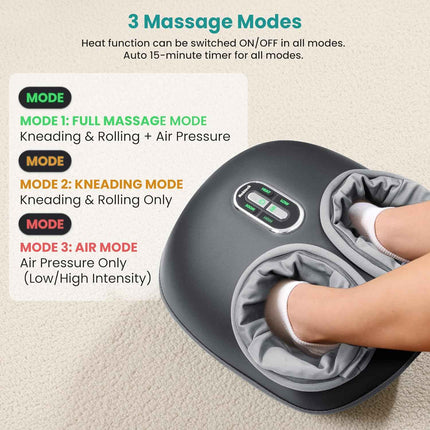 Nekteck Shiatsu Foot Massager Machine with Soothing Heat, Deep Kneading with air Compression, Improve Blood Circulation and Foot Wellness, Relax for Home or Office Use (Gray)
