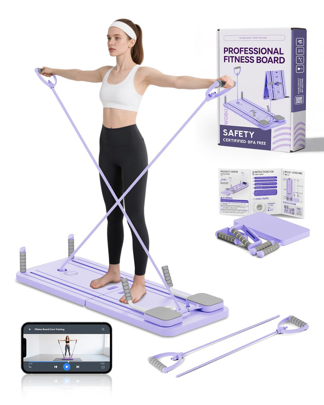 AMAZINGHOME Purple Foldable Pilates Board & Reformer Machine - 300lbs Capacity P