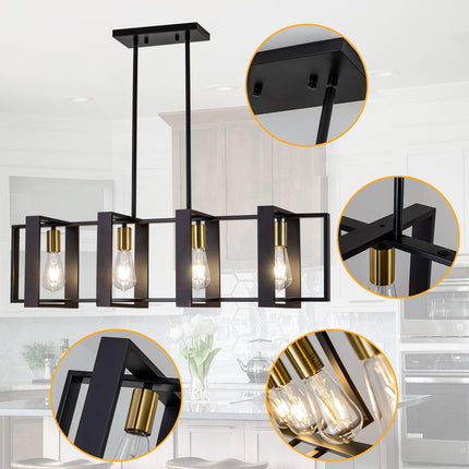 Black Farmhouse Pendant Light,1-Light Small Chandelier,Wood Dining Room Light Fi