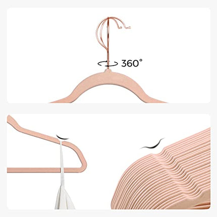 SONGMICS Velvet Hangers, Non-Slip Hanger, Rose Gold Color Swivel Hook, 30-Pack,