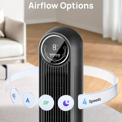Dreo Tower Fan for Bedroom, 25ft/s Velocity Quiet Floor Fan, 90° Oscillating Fan