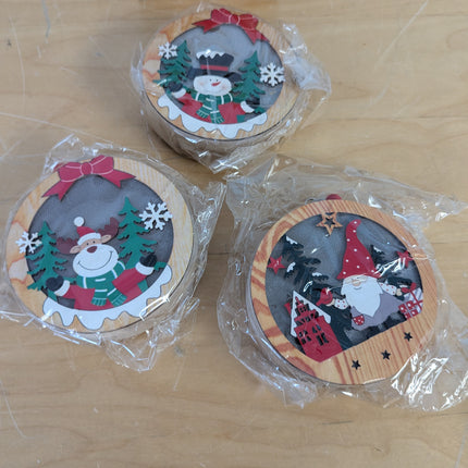 Set of 3, Light up Christmas Decoration Wooden Hanging Christmas Ornament (Round