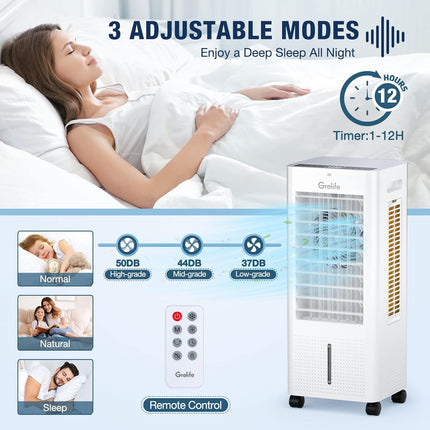 Grelife Portable Evaporative Air Cooler, 3-IN-1 Air Cooler with Fan & Humidifier