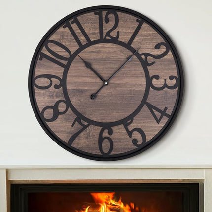 LEIKE Large Wall Clock,Silent,Non Ticking,Battery Operated Round Modern Big Wood