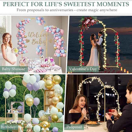WellSign Wedding Arch Backdrop Stand 7.2FT, 6FT Set of 2, Gold Metal Balloon Arc