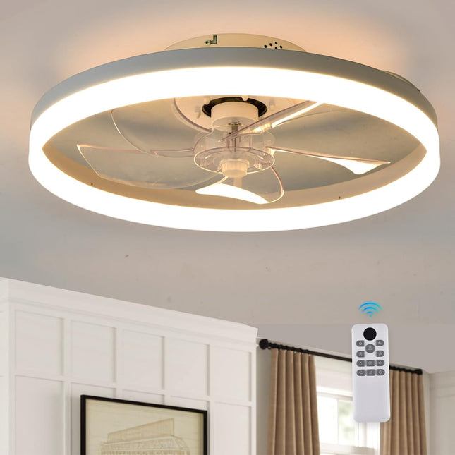 Leoezya Modern Flush Mount Low Profile Ceiling Fans with Lights and Remote, 6 Sp