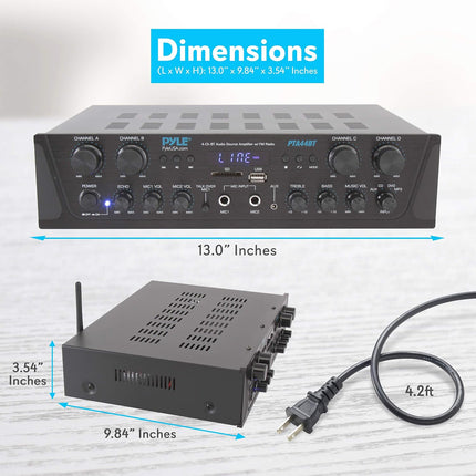 Pyle 500W Karaoke Wireless Bluetooth Amplifier, 4-Channel Stereo Home Theater Amp with USB, SD, FM Radio & Remote, Black