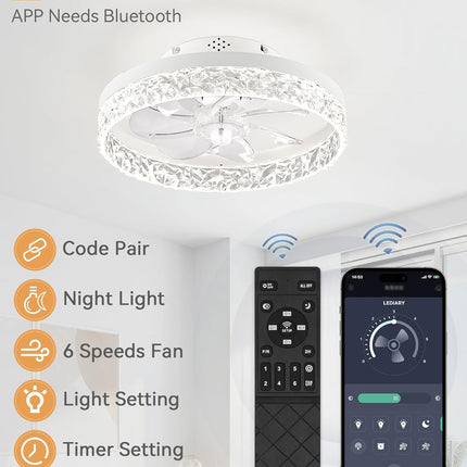 LEDIARY 20 Inch Low Profile Ceiling Fans with Lights and Remote, Fandelier Ceili