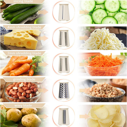ENERGEVITY Manual Rotary Cheese Grater with Handle, 5 in 1 Replaceable Stainless