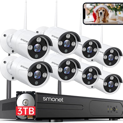 5MP HD, Audio Wireless Security Camera System, 3TB Hard Drive, SMONET 8CH Comple