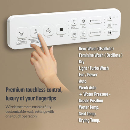 WLJBIDET O80KL Elongated Bidet Toilet Seat with Warm Water Wash & Air Drying, Heated Seat, Remote Control & Nightlight
