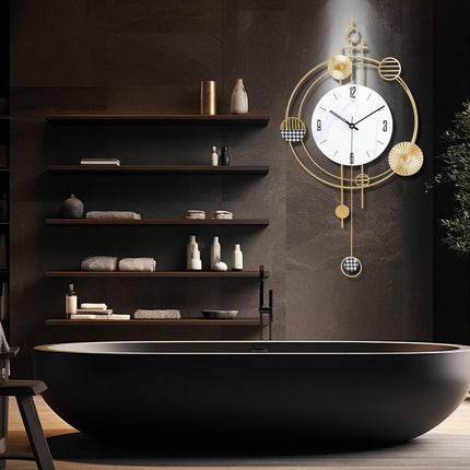 Wall Clock for Living Room, Silent Quality Quartz Battery Operated with Pendulum