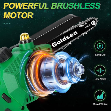 Mini Chainsaw Cordless 8 Inch, Goldsea Hand-Held Electric Chain Saw with 2 * 400