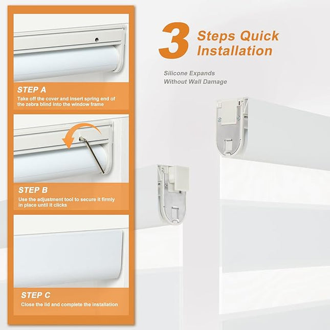 Persilux No Drill No Tool Zebra Blinds Light Filtering Dual Layer Privacy for Da