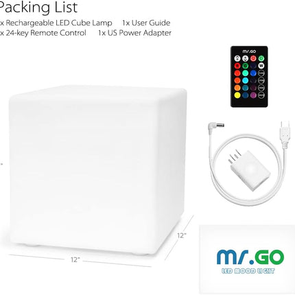 MR.GO 30cm 12-inch Rechargeable LED Cube Light, Color Changing LED Light Cube Se