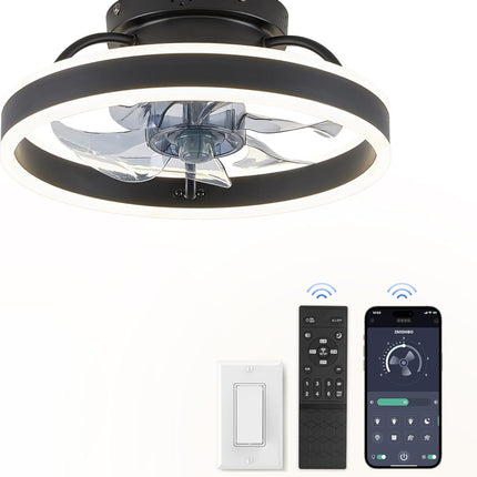 Low Profile Ceiling Fans with Lights and Remote, 19.7'' Modern Flush Mount Ceili