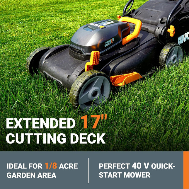 Worx WG743 40V PowerShare 4.0Ah 17" Lawn Mower w/Mulching & Intellicut (2x20V Ba
