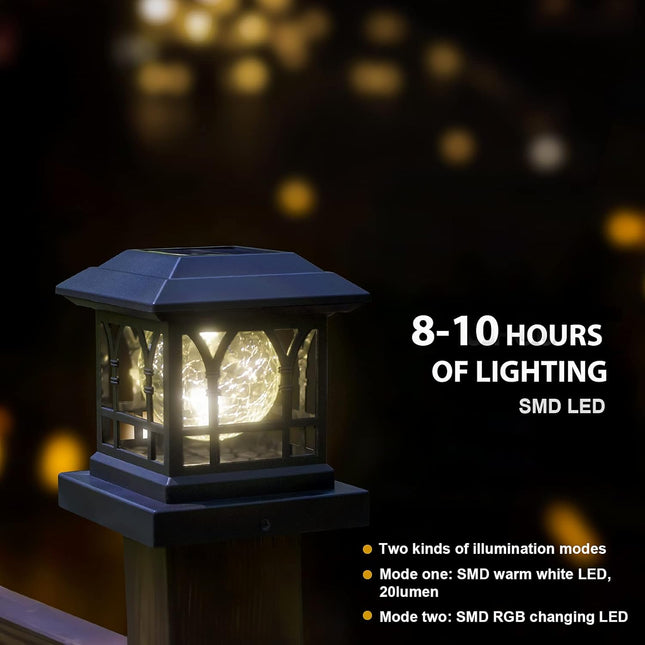 AEFRELEOHT Solar Post Cap Lights, Warm White & RGB Automatic Cycling, Cracked Gl