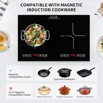 VBGK Double Induction Cooktop, 4000W Countertop Burner Hot Plate with 2 Burner,