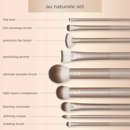 Real Techniques Au Naturale 9 Piece Makeup Brush Set, For Liquid, Cream, & Powde
