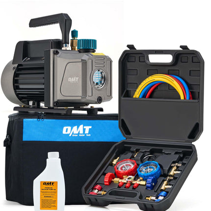 Orion Motor Tech AC Vacuum Pump and Gauge Set, 1/4 hp 3.5 cfm Vacuum Pump Manifo