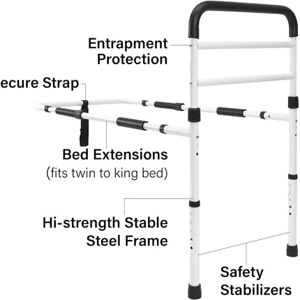 Adjustable bed rail from Vaunn, ASTM certified, sturdy steel frame, slip-resista