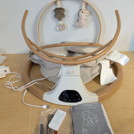 Monamii Bluetooth Baby Swing for Infants, 5 Sway Motions, 10 Melodies, Remote Control & Auto-Rocking, Light Beige