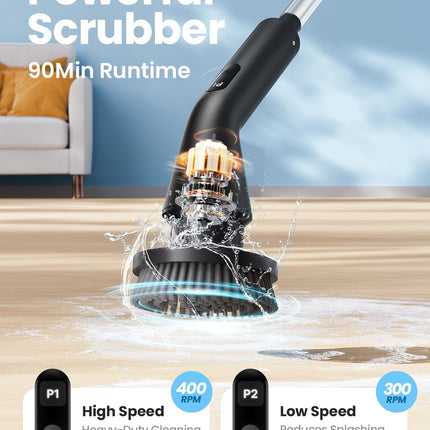 Leebein Electric Spin Scrubber (2026), Cordless Cleaning Brush with 7 Heads, Extendable Handle, IPX7, Black