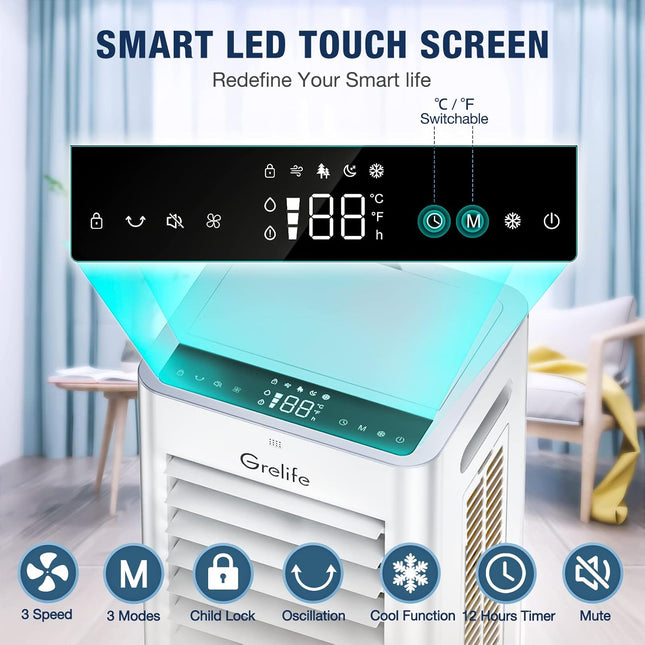 Grelife Portable Evaporative Air Cooler, 3-IN-1 Air Cooler with Fan & Humidifier