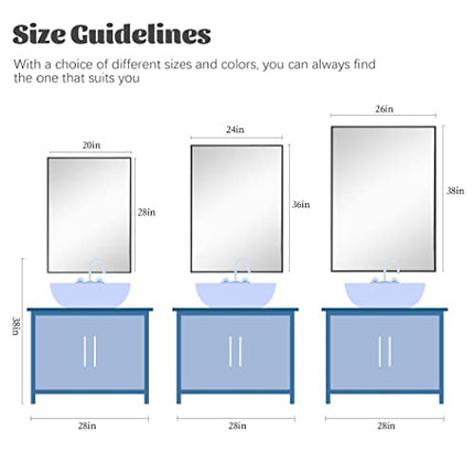 COFENY Black Bathroom Mirror for Wall, 24x36 Inch Rectangle Mirrors with Metal F