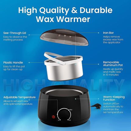Waxing Kits Wax Melt Warmer: Wax Kit with 4*100g Hard Waxing Beans &30Pcs Waxing