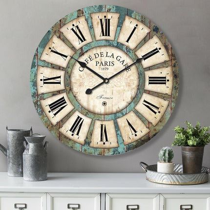 24 Inch Vintage Wall Clock, Roman Numerals Style, Battery Operated, Non-Ticking,
