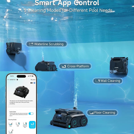WYBOT B1 Cordless Robotic Pool Cleaner (2026), Quad-Roller Brushes, 125 Min Runtime, App Control, All Pool Types