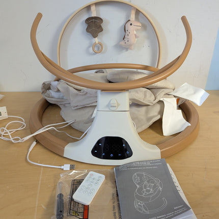 Monamii Bluetooth Baby Swing for Infants, 5 Sway Motions, 10 Melodies, Remote Control & Auto-Rocking, Light Beige
