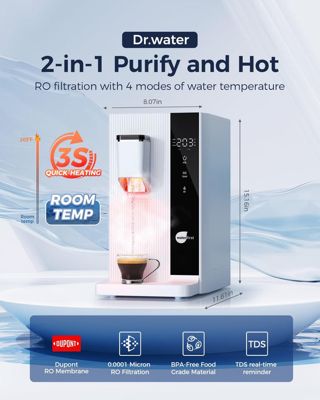 Dr.Water Countertop Reverse Osmosis System, 3S Instant Heat Portable RO Water Fi