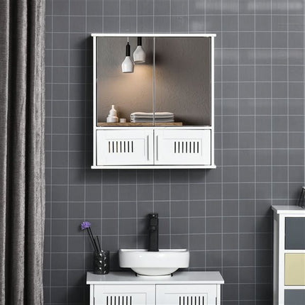 kleankin Medicine Cabinet with 2 Mirror Doors and 2 Bottom Doors 23.6 x 21.7-in