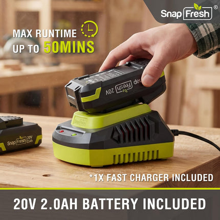 SnapFresh 20V Cordless Hedge Trimmer, 18 in Dual-Action Blades with 2.0Ah Battery & Fast Charger, 4 lb
