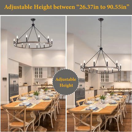 ZJVAIVE 12-Light Black Wagon Wheel Chandelier, 38'' Rustic Farmhouse Chandelier