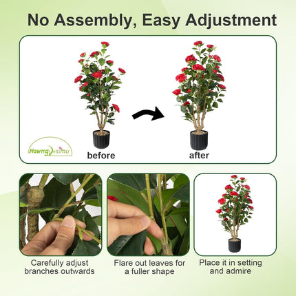 Howngyesimu 38' Artificial Camellia Tree - 2 Packs, Faux Camellia Plant in Pebbl