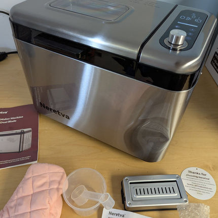Neretva Bread Maker, 3.3LB Larger Bread Machine 15-in-1 Stainless Steel & Nonsti