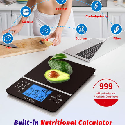 Ataller Food Scale with Nutritional Calculator, Kitchen Diet Scale, Digital Food