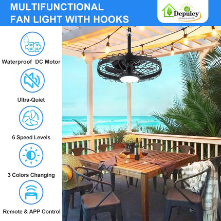 Depuley Outdoor Ceiling Fan with Light: 20 Inch Waterproof Gazebo Fans with Ligh