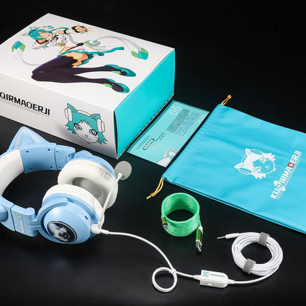 New LED Wireless Cat Ear Headphones (12 Color Changing) with Connectable Attacha