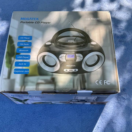 MEGATEK Portable CD Boombox with FM Stereo Radio, Bluetooth, USB Port, and Backl